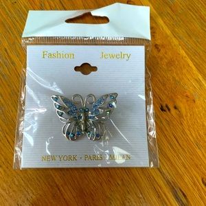 Blue and Silver Butterfly Jeweled Pin